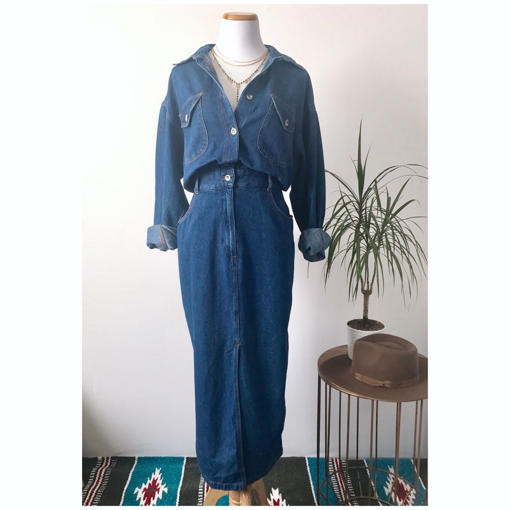 Vintage denim midi dress